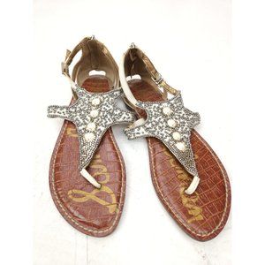 SAM EDELMAN Bedazzled Galvin Sandal Flats Size 8 M Beads Back Zip